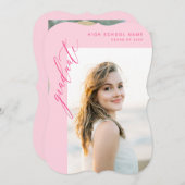Moderne Hot Roze Foto Afstudeerfeest Kaart (Voorkant / Achterkant)