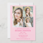 Moderne Hot Roze Foto Afstudeerfeest Kaart (Achterkant)
