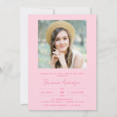 Moderne Hot Roze Foto Afstudeerfeest Kaart (Achterkant)
