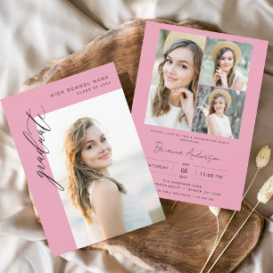 Moderne Hot Roze Foto Afstudeerfeest Kaart
