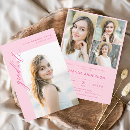 Moderne Hot Roze Foto Afstudeerfeest Kaart