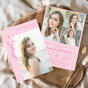 Moderne Hot Roze Foto Afstudeerfeest Kaart