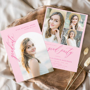 Moderne Hot Roze Foto Afstudeerfeest Kaart