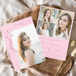 Moderne Hot Roze Foto Afstudeerfeest Kaart