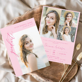Moderne Hot Roze Foto Afstudeerfeest Kaart