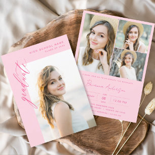 Moderne Hot Roze Foto Afstudeerfeest Kaart