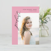 Moderne Hot Roze Foto Afstudeerfeest Kaart (Staand voorkant)