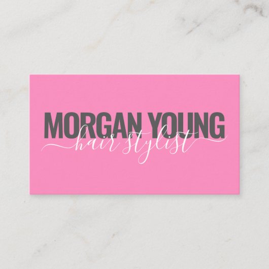 Moderne hot roze haar stylist script handtekening visitekaartje (Voorkant)