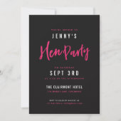 Moderne hotroze & Black Hen Party-uitnodigingen Kaart (Voorkant)