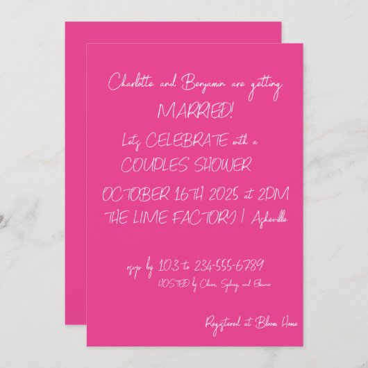 Moderne hotroze briefterende tiny Couples Shower Kaart (Voorkant / Achterkant)