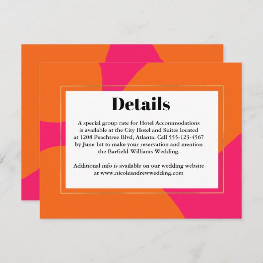 Moderne hotroze en Oranje Abstracte bruiloft RSVP Informatiekaartje (Voorkant / Achterkant)
