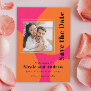 Moderne hotroze en Oranje bruiloft sparen de Datum Save The Date