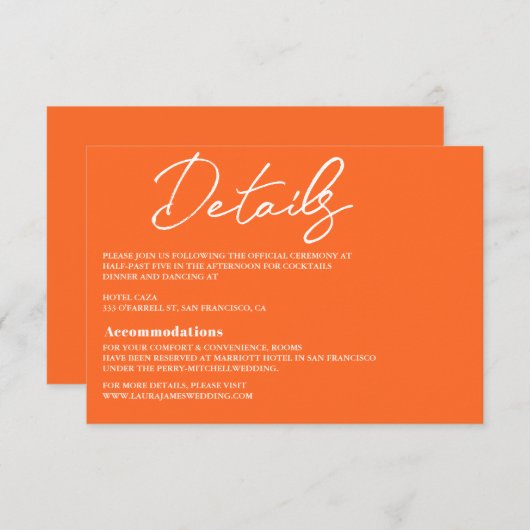 Moderne hotroze en Oranje Kaart voor bruiloft (Voorkant / Achterkant)