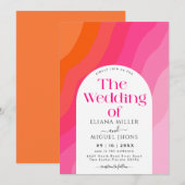 Moderne hotroze en Oranje waterverf bruiloft Kaart (Voorkant / Achterkant)