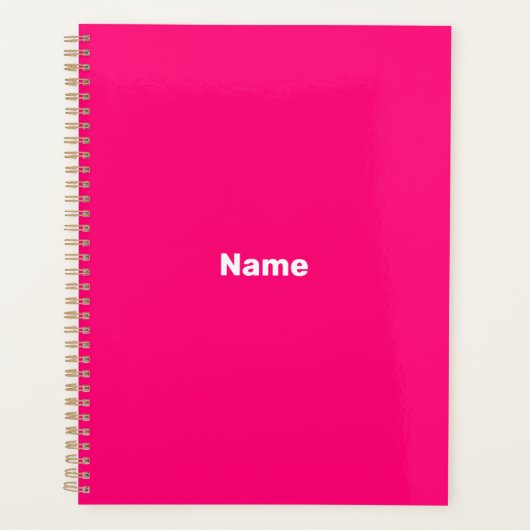 Moderne hotroze fuchsia aangepaste naam text monog planner (Voorkant)