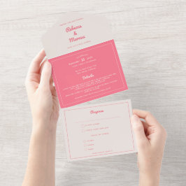 Moderne hotroze Fuchsia Retro Vibes Weddenschap All In One Uitnodiging