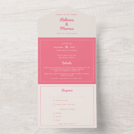 Moderne hotroze Fuchsia Retro Vibes Weddenschap All In One Uitnodiging