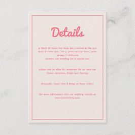 Moderne hotroze Fuchsia Retro Vibes Weddenschap Informatiekaartje