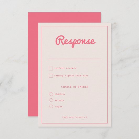 Moderne hotroze Fuchsia Retro Vibes Weddenschap RSVP Kaartje (Voorkant / Achterkant)