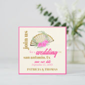 Moderne hotroze handvuurvaste bruiloft sparen de d kaart (Staand voorkant)