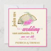 Moderne hotroze handvuurvaste bruiloft sparen de d kaart (Voorkant)