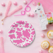 Moderne hotroze Koe Huidtextiel Dierenafdrukken Papieren Bordje (Feest)