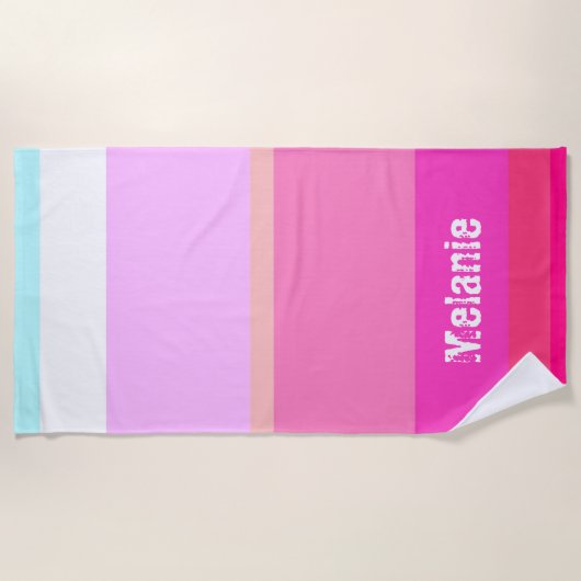 Moderne hotroze stripes op maat strandlaken (Voorkant)