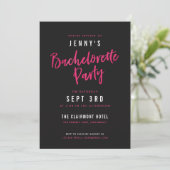 Moderne hotroze & zwarte bachelorette party kaart (Staand voorkant)