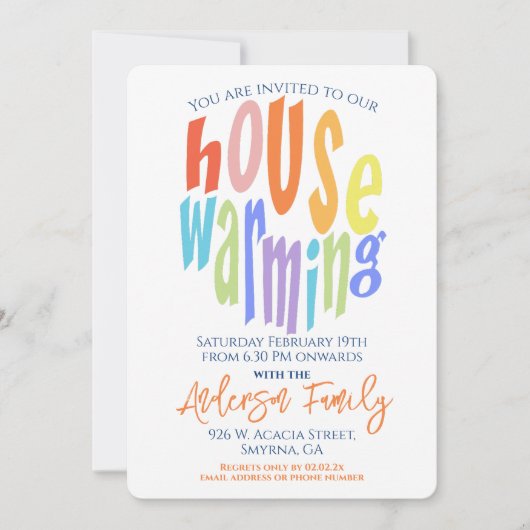 Moderne Housewarming Party Typografie Kaart (Voorkant)