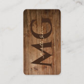 Moderne houtbewerking Monogram Teak Wood Initialen Visitekaartje (Voorkant)
