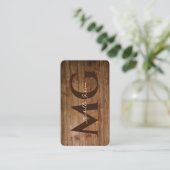 Moderne houtbewerking Monogram Teak Wood Initialen Visitekaartje (Staand voorkant)