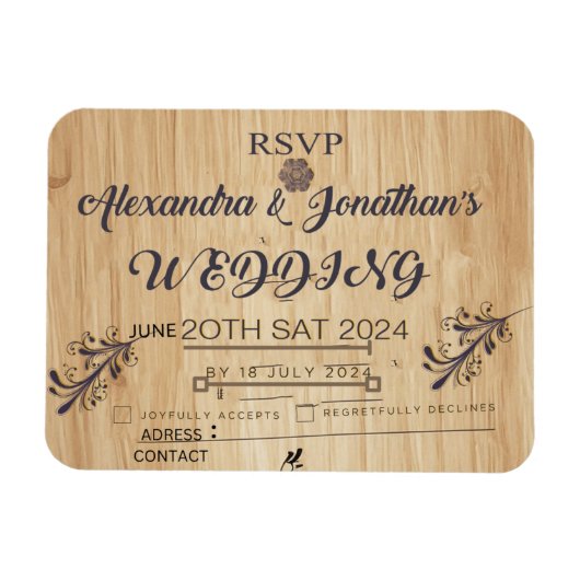 Moderne houten achtergrond bruiloft uitnodiging RS Magneet (Horizontaal)