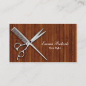 Moderne Houten Achtergrond Schaar & Kam Haar Styli Visitekaartje (Voorkant)