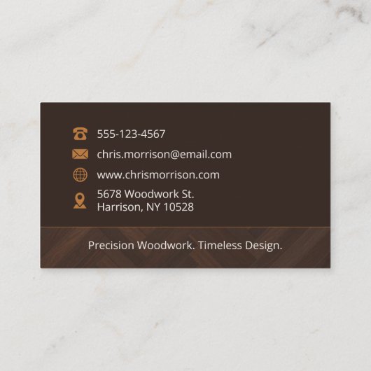 Moderne houten constructie timmerwerk visitekaartje (Achterkant)