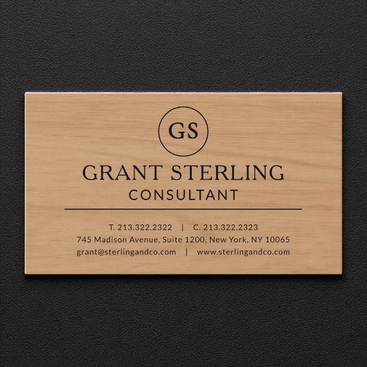 Moderne Houten Consultant Luxe Monogram Visitekaartje