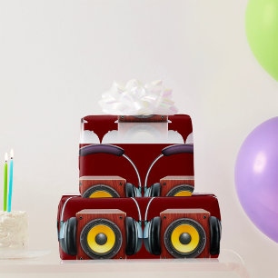 Moderne houten luidspreker met hoofdtelefoon muzie cadeaupapier