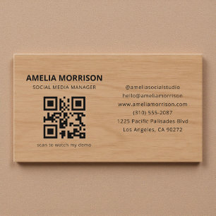 Moderne Houten QR Code Minimalistische Zakelijke K Visitekaartje