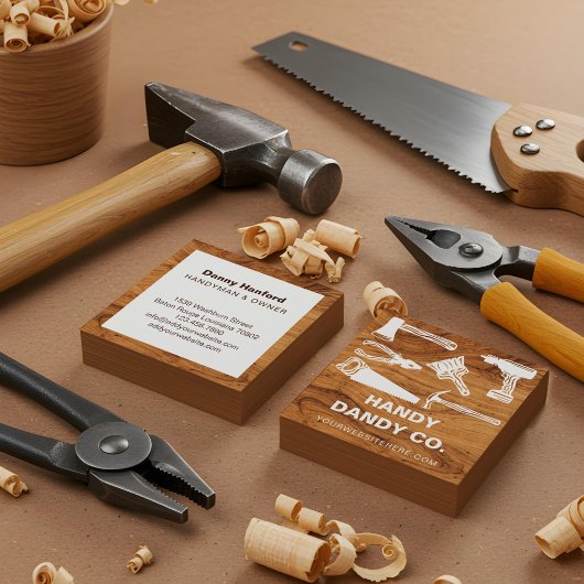 Moderne Houtkorrel Handyman Gereedschap Aannemer B Vierkante Visitekaartje