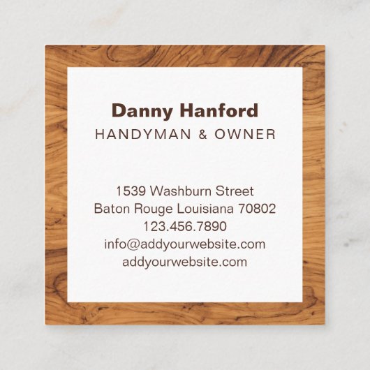 Moderne Houtkorrel Handyman Gereedschap Aannemer B Vierkante Visitekaartje (Achterkant)
