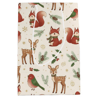 Moderne houtland bosdier kerstcadeautas medium cadeauzakje