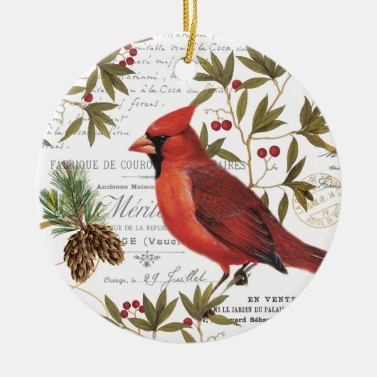 Moderne houtlandkardinaal keramisch ornament (Voorkant)