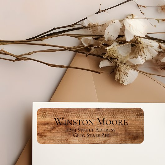 Moderne houtnerf geometrisch patroon retouradres etiket