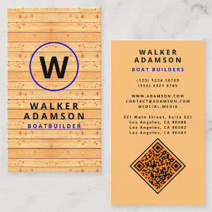 Moderne Houtnerf Look - Gegraveerde QR-code Visitekaartje