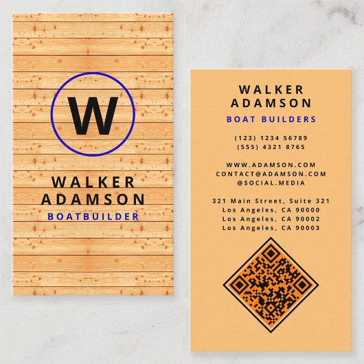 Moderne Houtnerf Look - Gegraveerde QR-code Visitekaartje