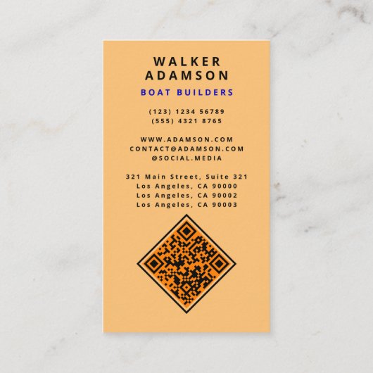 Moderne houtnerf look - monogram QR-code Visitekaartje (Achterkant)