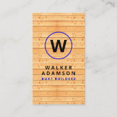 Moderne houtnerf look - monogram QR-code Visitekaartje (Voorkant)