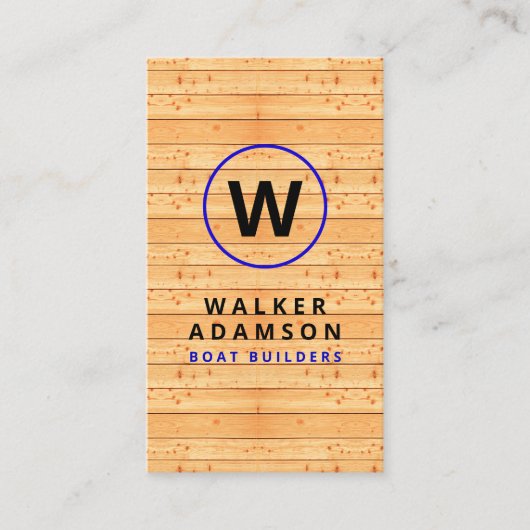 Moderne houtnerf look - monogram QR-code Visitekaartje (Voorkant)