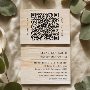 Moderne houtnerf professionele QR-code minimaal  Visitekaartje