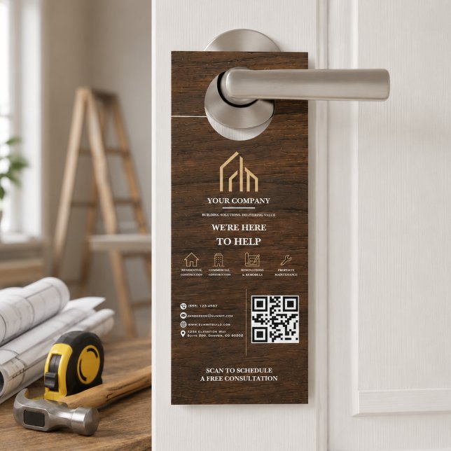 Moderne houtnerf QR-code constructie Deurhanger (Modern Wood Grain QR Code Construction Door Hanger
)