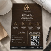 Moderne Houtnerf QR-code Constructie Flyer